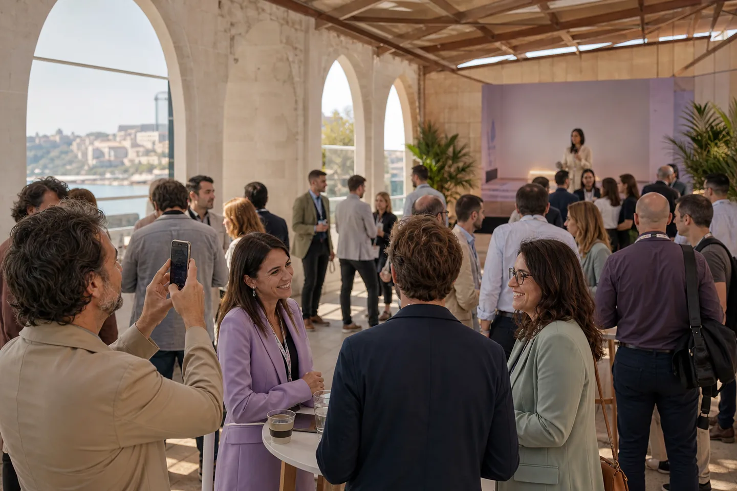 Attendees connect at a contemporary professional event
